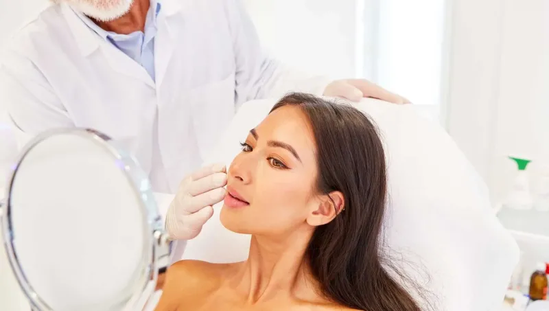 Cosmetic surgeon in Turkey consulting with patient in clinic chair before procedure